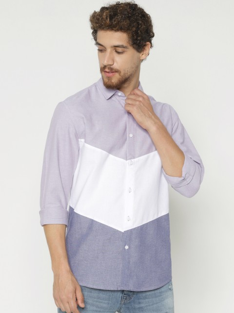 

Jack & Jones Men Purple & White Slim Fit Colourblocked Casual Shirt
