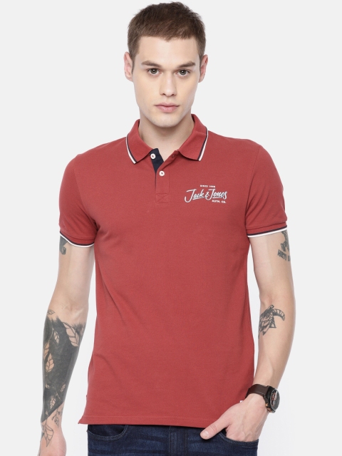 

Jack & Jones Men Maroon Solid Slim Fit Polo Collar T-shirt