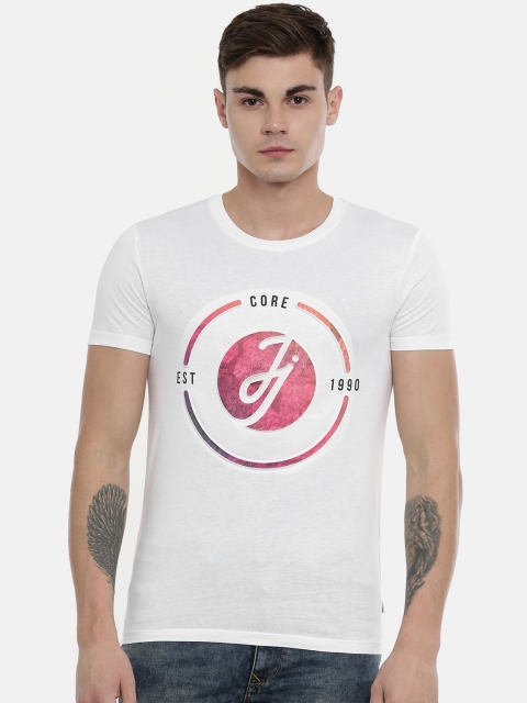 

Jack Jones Men White Printed Round Neck Pure Cotton T-shirt