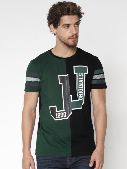 

Jack & Jones Men Green & Black Printed Round Neck T-shirt