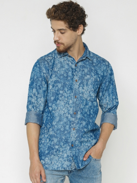 

Jack & Jones Men Blue Slim Fit Printed Denim Casual Shirt