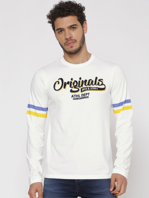 

Jack & Jones Men White Printed Slim Fit Round Neck T-shirt