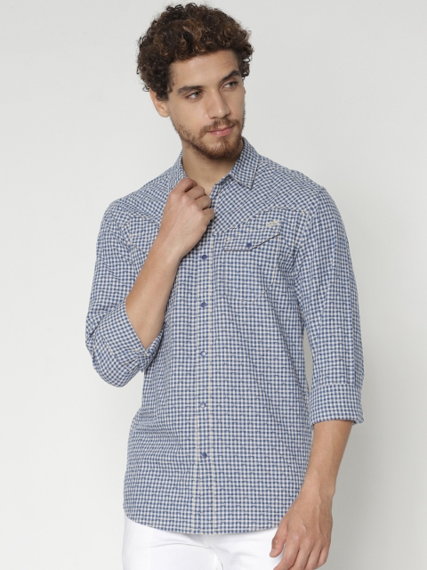 

Jack & Jones Men Blue & Off-White Slim Fit Checked Casual Shirt