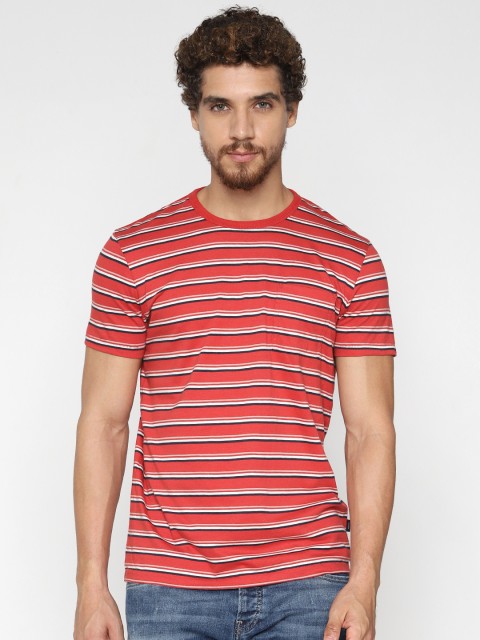

Jack Jones Men Red White Striped Round Neck Pure Cotton T-shirt