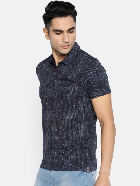 

Jack Jones Men Navy Blue Printed Slim Fit Polo Collar Pure Cotton T-shirt