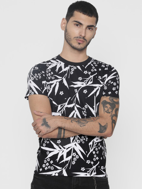 

Jack & Jones Men Black Printed Round Neck T-shirt