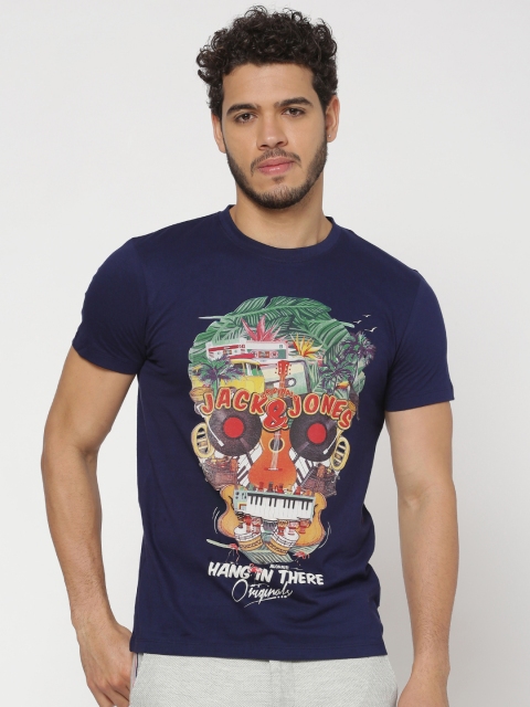 

Jack & Jones Men Navy Blue Printed Round Neck T-shirt