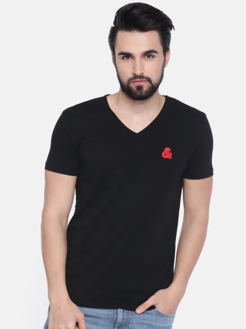 

Jack & Jones Men Black Solid V-Neck T-shirt