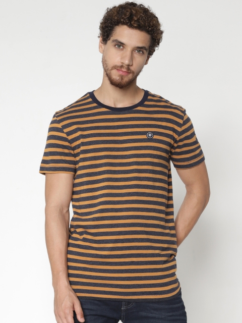 

Jack & Jones Men Blue & Brown Striped Round Neck T-shirt