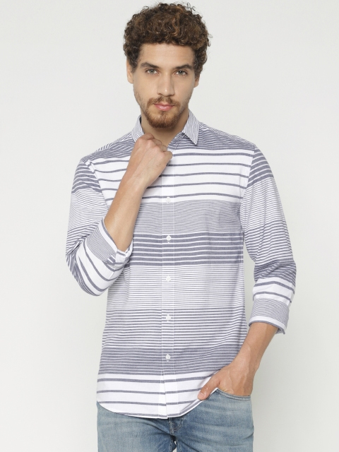 

Jack & Jones Men White and Grey Slim Fit Multi Striped Casual Shirt