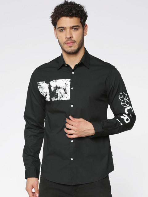 

Jack & Jones Men Black Slim Fit Printed Casual Shirt
