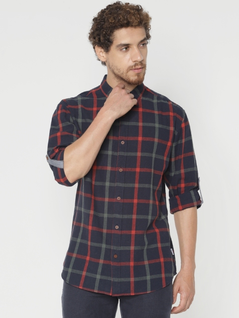 

Jack & Jones Men Navy Blue & Green Regular Fit Checked Casual Shirt