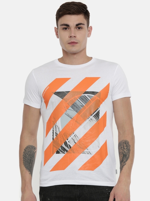 

Jack & Jones Men White Printed Slim Fit Round Neck T-shirt