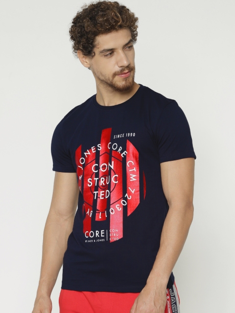 

Jack & Jones Men Blue Printed Round Neck T-shirt