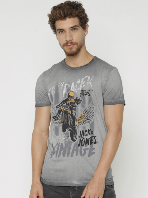 

Jack & Jones Men Grey Printed Round Neck T-shirt