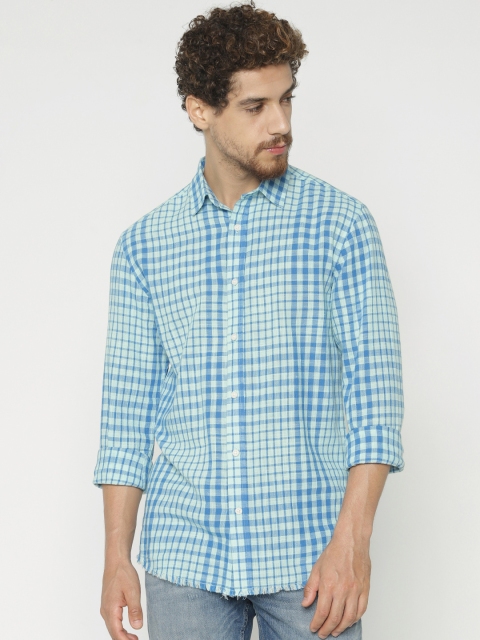 

Jack & Jones Men Green and Blue Slim Fit Checked Casual Shirt