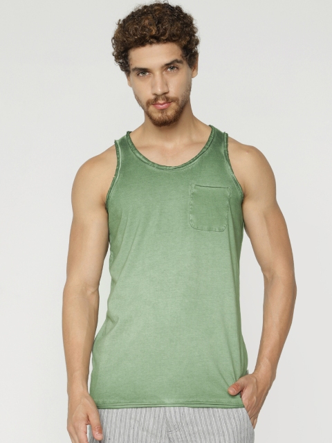 

Jack & Jones Men Olive Green Dyed Slim Fit Round Neck T-shirt