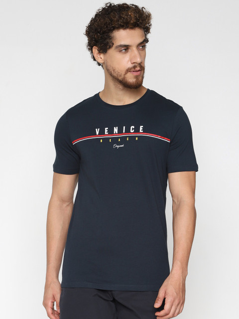 

Jack & Jones Men Navy Blue & White Printed Round Neck T-shirt