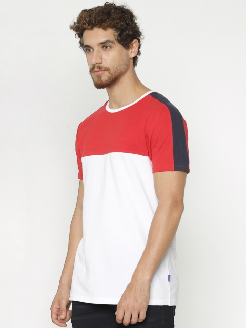 

Jack Jones Men Red White Colourblocked Round Neck Pure Cotton T-shirt