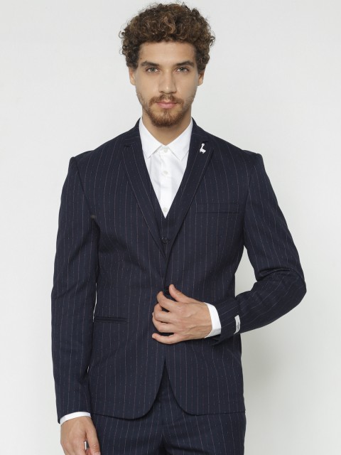 

Jack & Jones Navy & Pink Striped Single-Breasted Slim Fit Casual Blazer, Blue