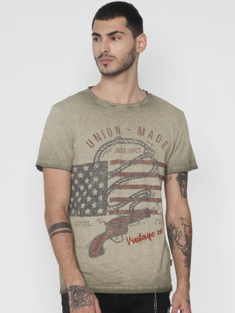 

Jack & Jones Men Green Printed Round Neck T-shirt