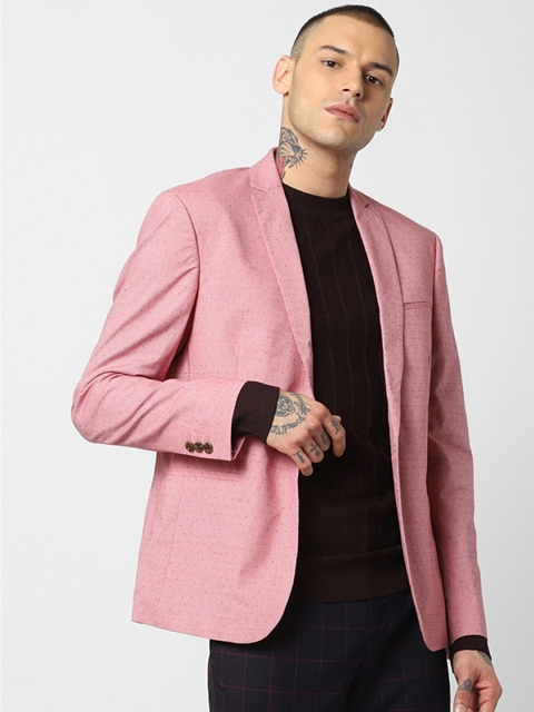 

Jack & Jones Men Pink Self-Design Slim Fit Single Breasted Smart Casual Blazer