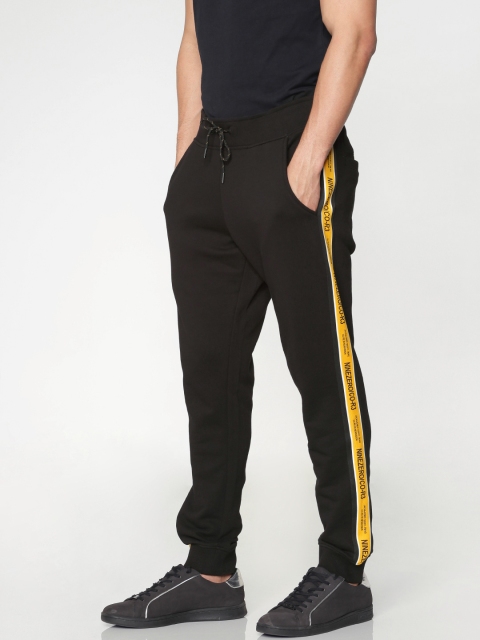 

Jack & Jones Men Solid Slim Fit Joggers with Side Stripes, Black
