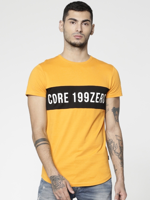 

Jack & Jones Men Yellow Slim Fit Printed Round Neck T-shirt