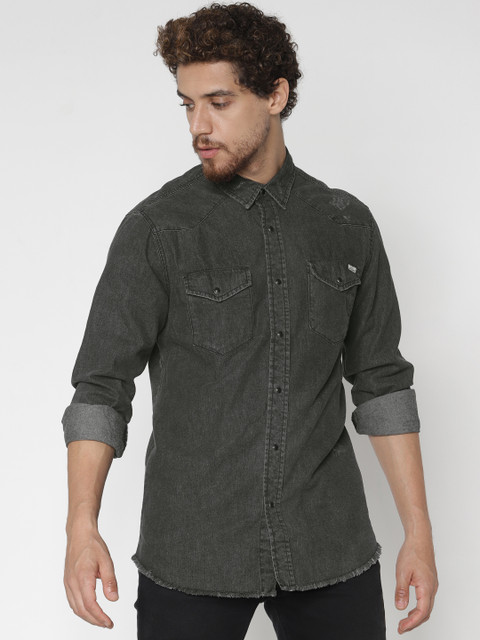 

Jack & Jones Men Black Slim Fit Faded Casual Denim Shirt
