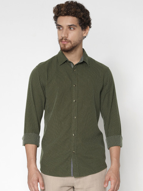 

Jack & Jones Men Olive Green Slim Fit Self Design Casual Shirt