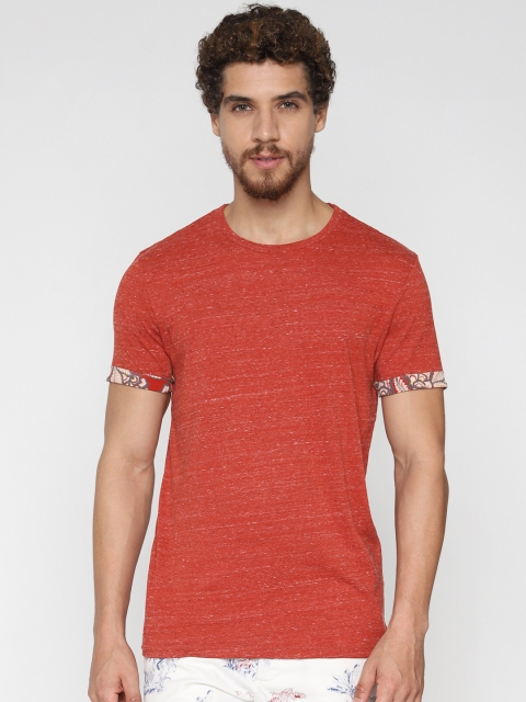 

Jack Jones Men Rust Red Solid Slim Fit Round Neck Pure Cotton T-shirt