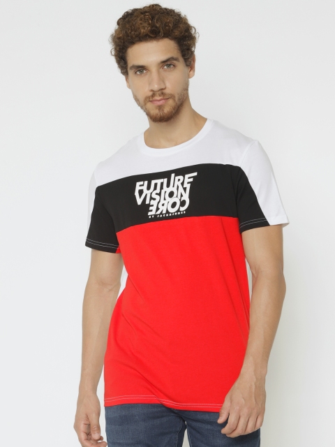 

Jack & Jones Men Red & White Colourblocked Round Neck T-shirt