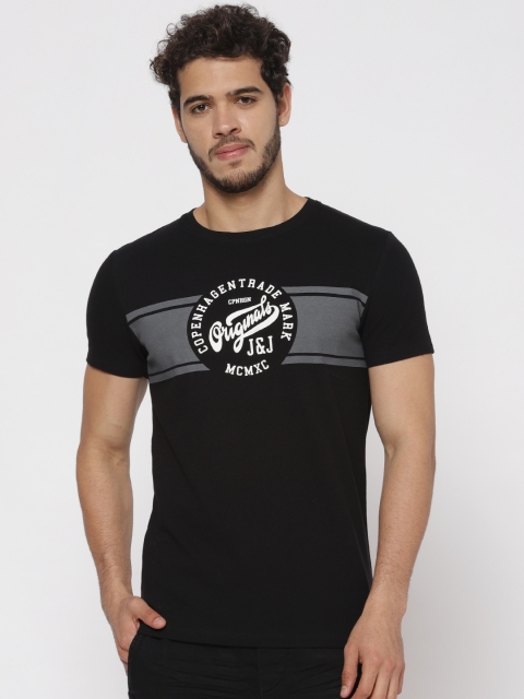 

Jack Jones Men Black Printed Round Neck Pure Cotton T-shirt