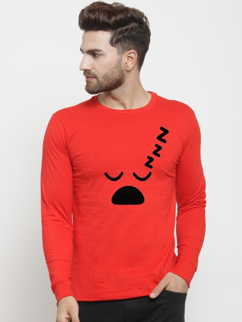 

Friskers Men Red Printed Round Neck T-shirt