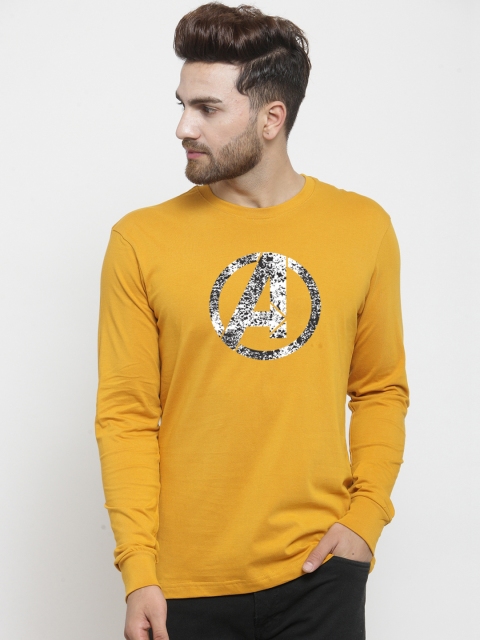 

Friskers Men Mustard Yellow Avengers Printed Round Neck T-shirt
