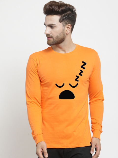 

Friskers Men Orange Printed Round Neck T-shirt