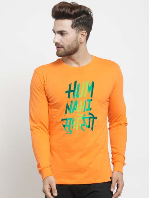 

Friskers Men Orange Printed Round Neck T-shirt