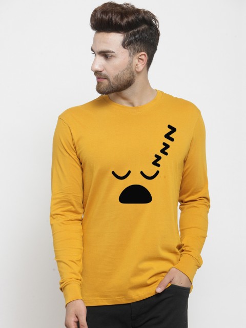 

Friskers Men Mustard Yellow Printed Round Neck T-shirt