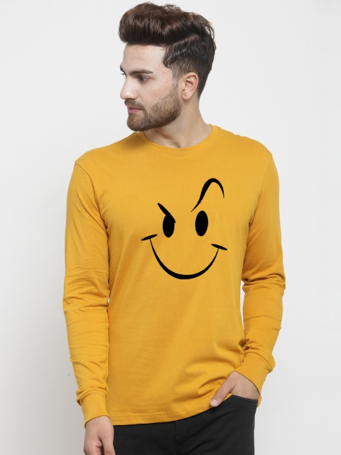 

Friskers Men Mustard Yellow Printed Round Neck T-shirt