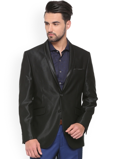 

V Dot Men Black Solid Slim-Fit Tuxedo Blazer