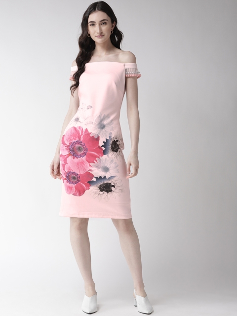 

Madame Women Pink Printed Off-Shoulder Sheath Dress