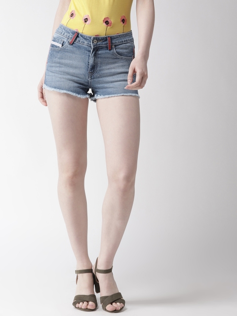 

Madame Women Blue Washed Regular Fit Denim Shorts