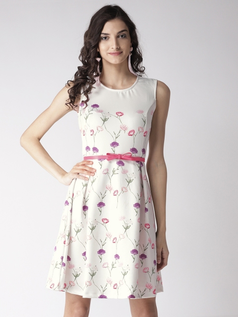 

Madame Women White Printed Fit & Flare Dress