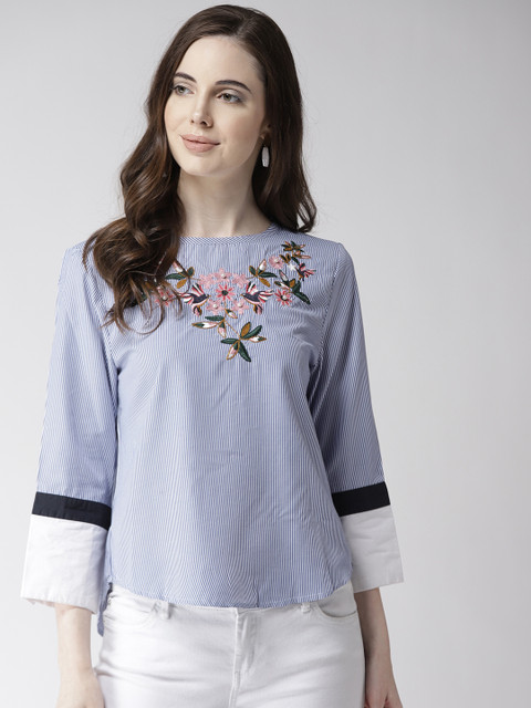 

Madame Women Blue & White Striped Top