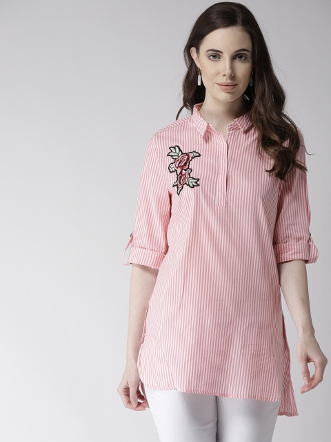 

Madame Women Pink & White Striped Shirt Style Top