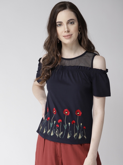 

Madame Women Navy Blue Embroidered Top