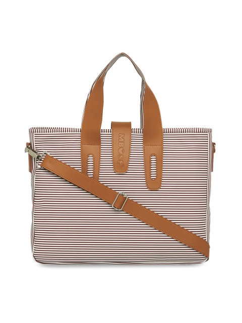 

MBOSS Unisex Tan Brown & White Striped Laptop Bag