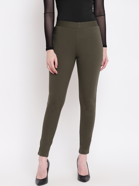 

Taanz Women Olive Green Solid Slim-Fit Jeggings