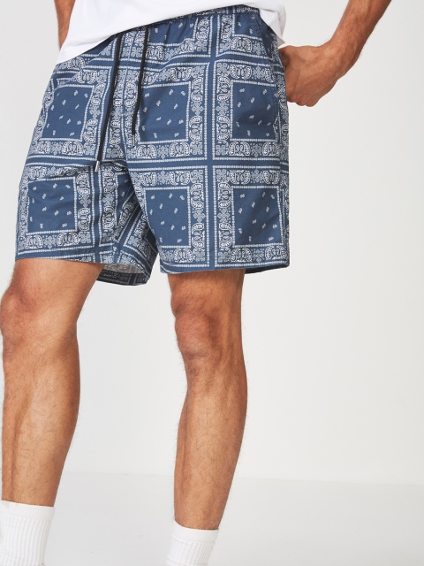 

COTTON ON Men Navy Blue Printed Regular Fit Regular Shorts