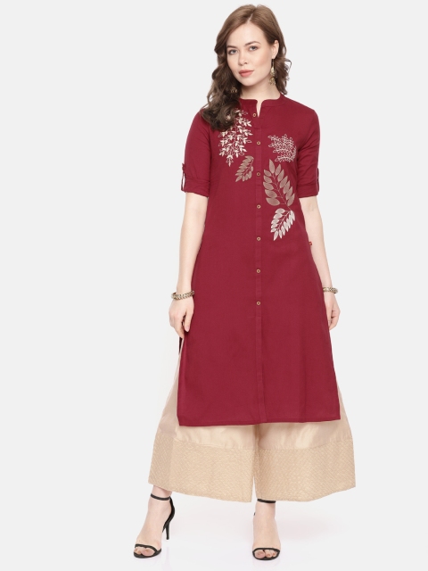 

Alena Women Maroon Embroidered Straight Kurta